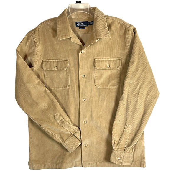 Polo Ralph Lauren Wide Wale Corduroy Shirt Double Pocket Shacket Tan Mens LARGE - Picture 1 of 12